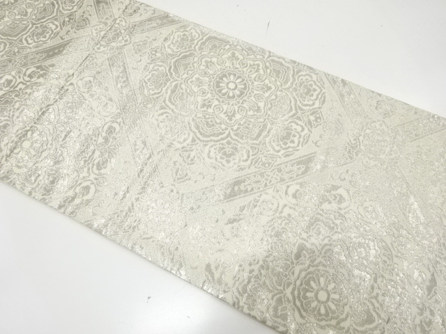 JAPANESE FUKURO OBI / PLATINUM​ FOIL / WOVEN FLOWER CREST